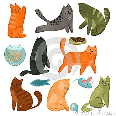 Cute and funny colorful cats set Cartoon Illustration