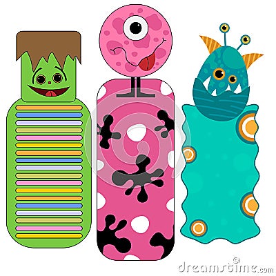 Cute and funny colorful halloween tags or bookmarks with monsters Stock Photo