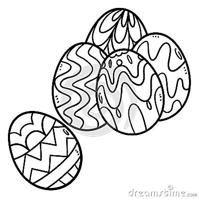 Five Easter Eggs Isolated Coloring Page for Kids Vector Illustration