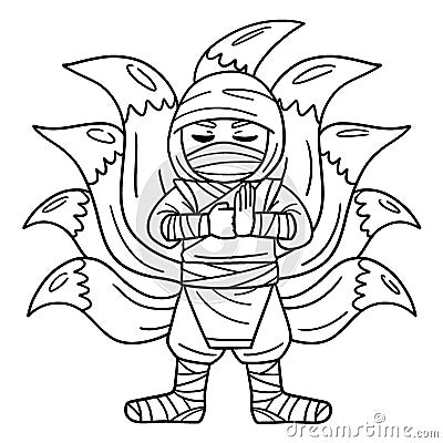 Ninja with Nine Tails Isolated Coloring Page Vector Illustration