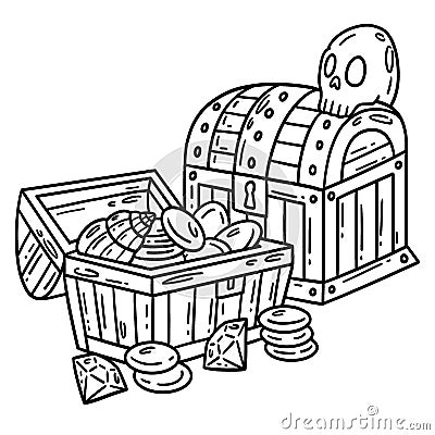 Pirate Chests Isolated Coloring Page for Kids Vector Illustration