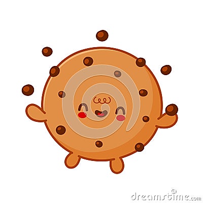 Cute funny cookie juggle chocolate chips. Vector Illustration