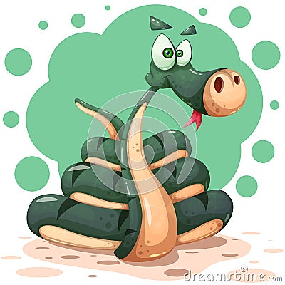 Cute, funny, crazy snake characters with bow. Vector Illustration