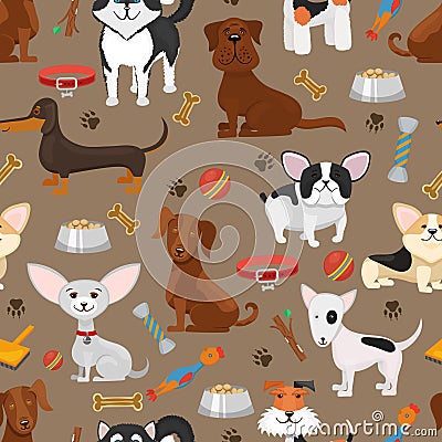 Cute funny dogs seamless pattern vector illustration Vector Illustration