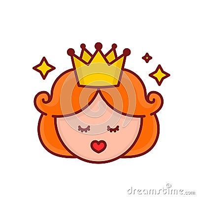 Cute funny girl princess face.Vector Vector Illustration