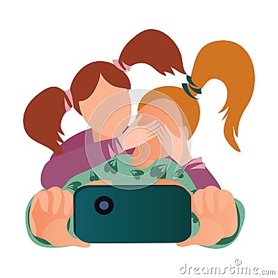 Cute funny girlfriends make cute selfie photo Vector Illustration