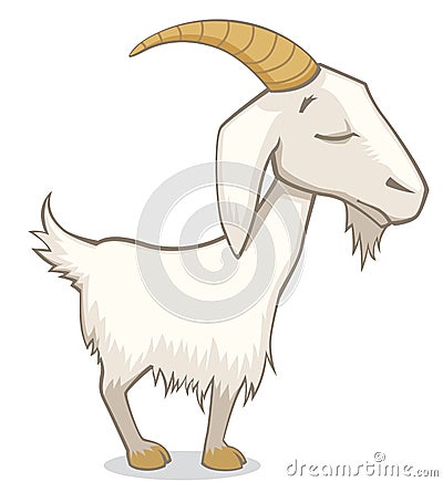 Cute Funny Goat with Eyes Closed Cartoon Style Vector Illustration Isolated on White Vector Illustration