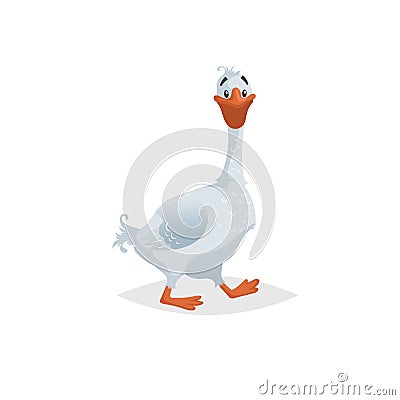 Cute funny goose. Cartoon flat style comic style. Happy domestic farm bird with long neck. Vector illustration Vector Illustration