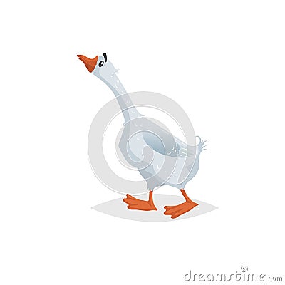 Cute funny goose. Cartoon flat style comic style. Happy domestic farm bird with long neck. Vector illustration Vector Illustration