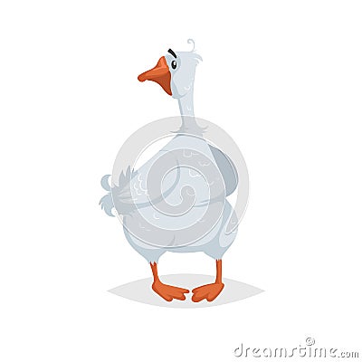 Cute funny goose. Cartoon flat style comic style. Happy domestic farm bird looking around. Vector illustration Vector Illustration