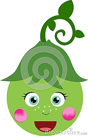 Cute funny girl green pea isolated Vector Illustration