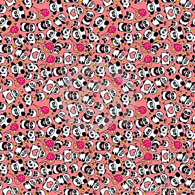 Cute and funny hand drawn panda love texture design seamless pattern vector Vector Illustration