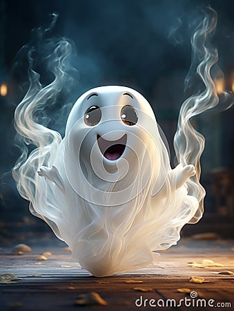 Cute funny happy fantasy smiling animated ghosts. disembodied and otherworldly beings, fear, world of living and dead Stock Photo