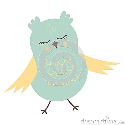 Cute funny haughty owl walking. Forest bird cartoon character. Vector Illustration