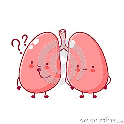 Cute funny human lungs organ character Vector Illustration