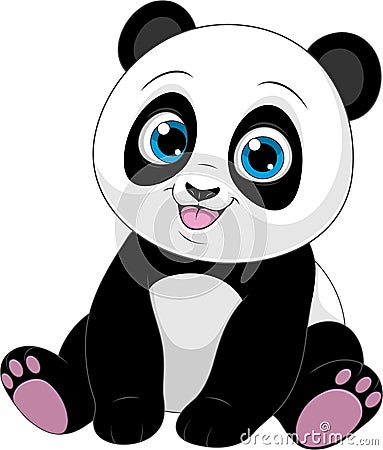 Cute funny little panda baby sitting smiling on a white background Vector Illustration