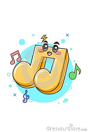 Cute and funny music notes cartoon illustration Vector Illustration