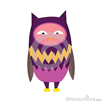 Cute funny owl. Forest bird. Decorative and style toy, doll. Happy and joyful bird in flat style. Isolated children Vector Illustration