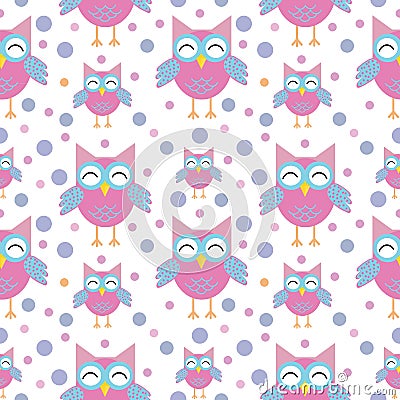 Cute funny owls seamless pattern. Funny childish background. Vector illustration Vector Illustration