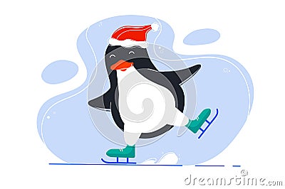 Funny penguin Skating Vector Illustration