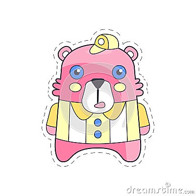 Cute funny pink bear colorful cloth patch, applique for decoration kids clothing cartoon vector Illustration Vector Illustration