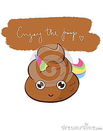 Cute funny quote Enjoy the poop with unicorn emoji Vector Illustration