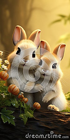 Cute and funny rabbits. Animal world. Generative AI Stock Photo