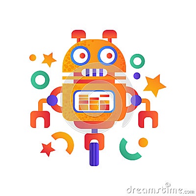 Cute funny robot android character, artificial robotics machine colorful vector Illustration Vector Illustration