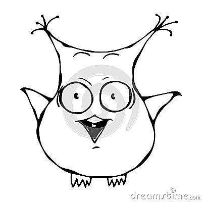 Cute Funny Scared Crazy Mad Insane Owl Bird . Isolated On a White Background Doodle Cartoon Hand Drawn Sketch Vector Vector Illustration