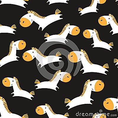 Cute funny seamless pattern with horses. Vector background with pony. Birthday decoration. Vector Illustration