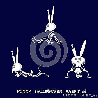 Cute and funny skeleton rabbit in different poses: activity, dance, yoga, gymnastic. Cartoon style. Vector illustration Vector Illustration