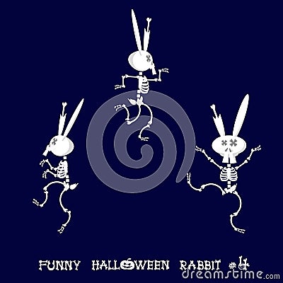 Cute and funny skeleton rabbit in different poses: activity, dance, yoga, gymnastic. Cartoon style. Vector illustration Vector Illustration
