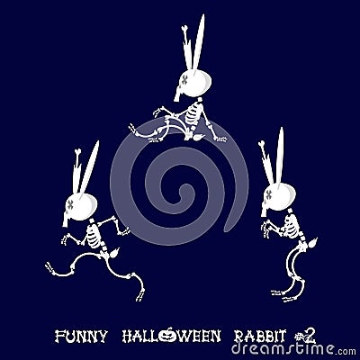 Cute and funny skeleton rabbit in different poses: activity, dance, yoga, gymnastic. Cartoon style. Vector illustration Vector Illustration