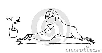 Cute funny sloth practiced yoga exercises on home mat in cobra pose Vector Illustration