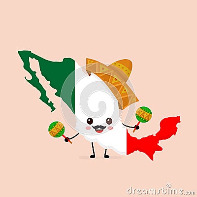 Cute funny smiling happy Mexico map Vector Illustration