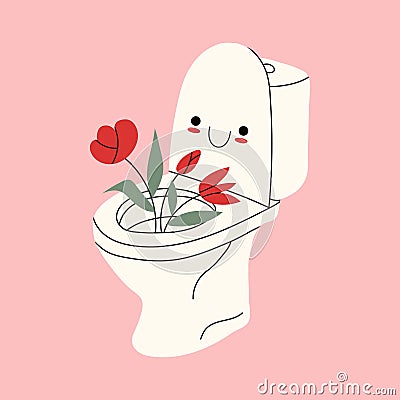 Cute funny smiling happy toilet bowl Vector Illustration