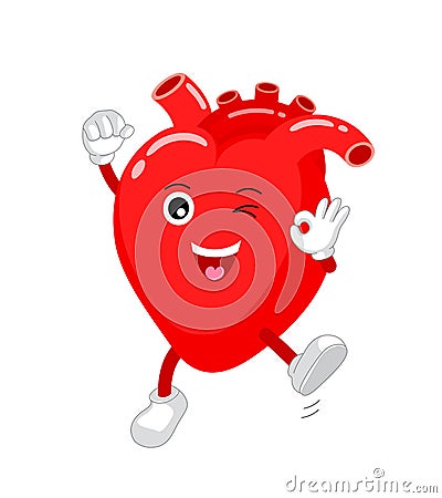 Cute and funny, smiling red heart character. Vector Illustration