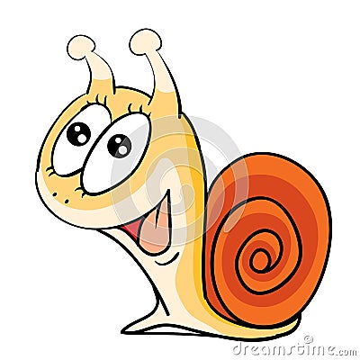 Cute funny snail with big eyes, cartoon illustration, isolated object on white background, vector Vector Illustration