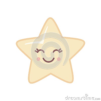 Cute funny star icon with kawaii face isolated on white background Vector Illustration