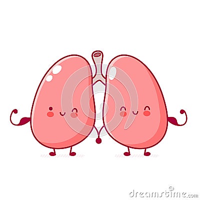 Cute funny strong human lungs organ character Vector Illustration