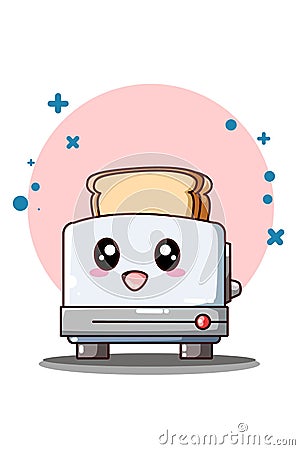 Cute and funny toaster with bread icon cartoon illustration Vector Illustration