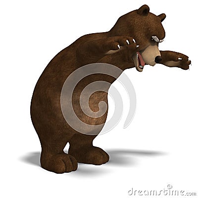 Cute and funny toon bear. 3D rendering with Stock Photo