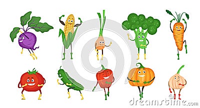 Cute and funny vegetable character set, flat vector illustration. Vector Illustration