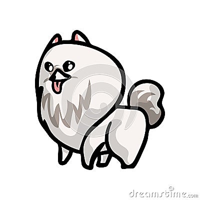 Cute funny white color spitz dog, waiting food Vector Illustration