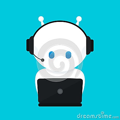 Cute funny white robot,chat bot .Vector Vector Illustration