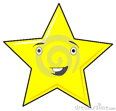 Cute, Funny Yellow Smiling Star Face - PNG Raster Design Stock Photo