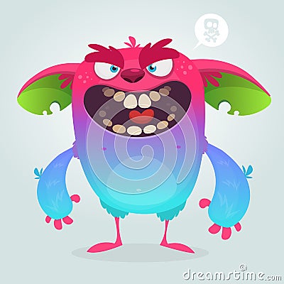 Cute furry blue monster troll or gremlin. Vector isolated. Design for children book Vector Illustration