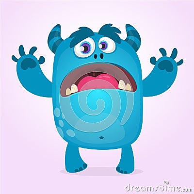 Cute furry blue monster. Vector bigfoot or troll character mascot. Design for children book Vector Illustration