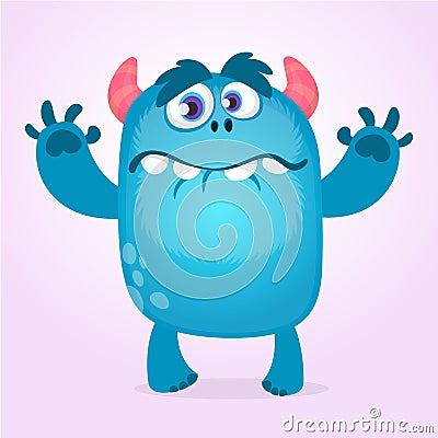 Cute furry blue monster. Vector bigfoot or troll character mascot. Design for children book, holiday decoration stickers or print Vector Illustration