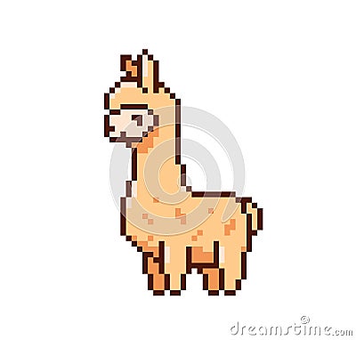 Cute game art pixel lama on white background Vector Illustration